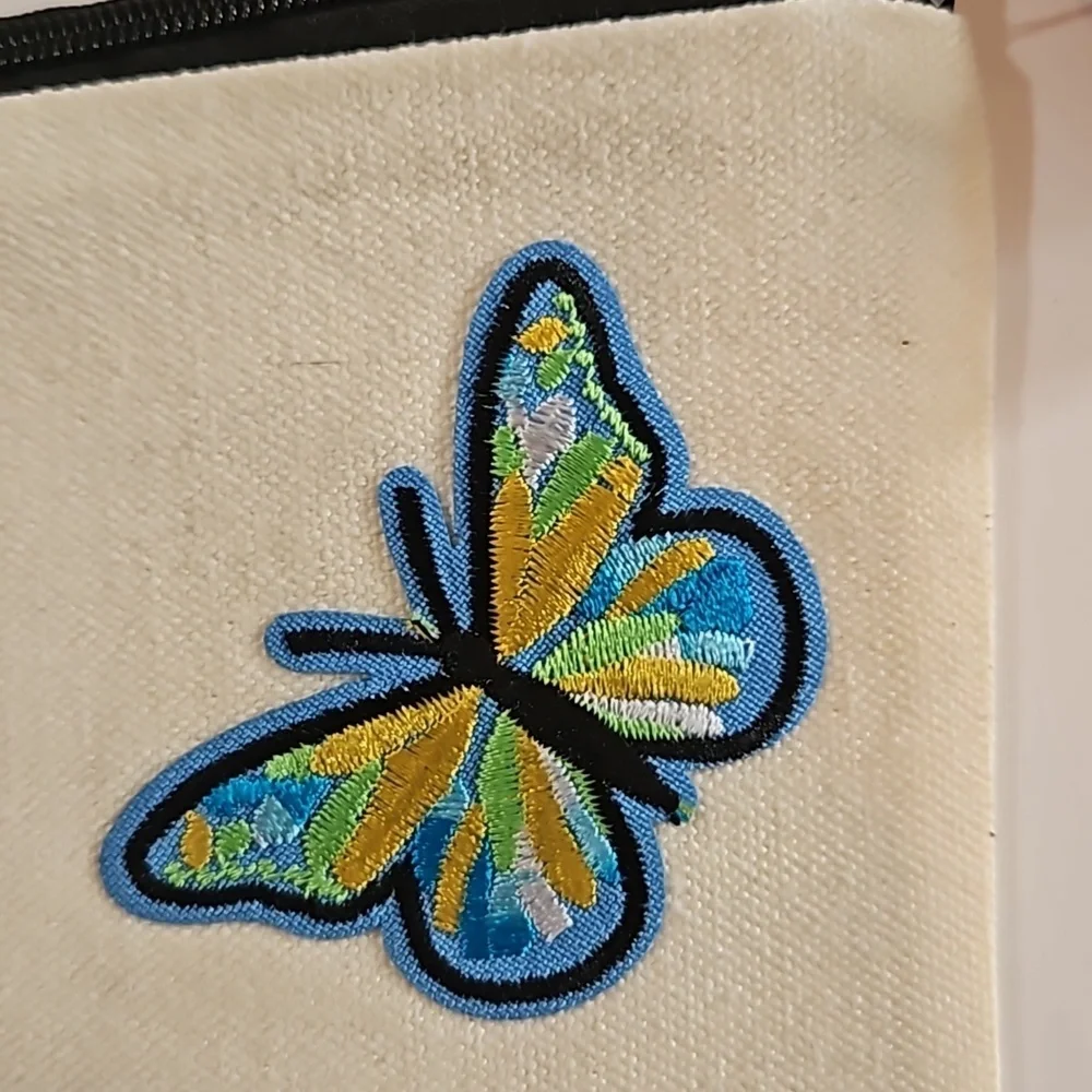 Hand Crafted makeup bag Canvas Pencil case Iron applique Handmade Travel purse